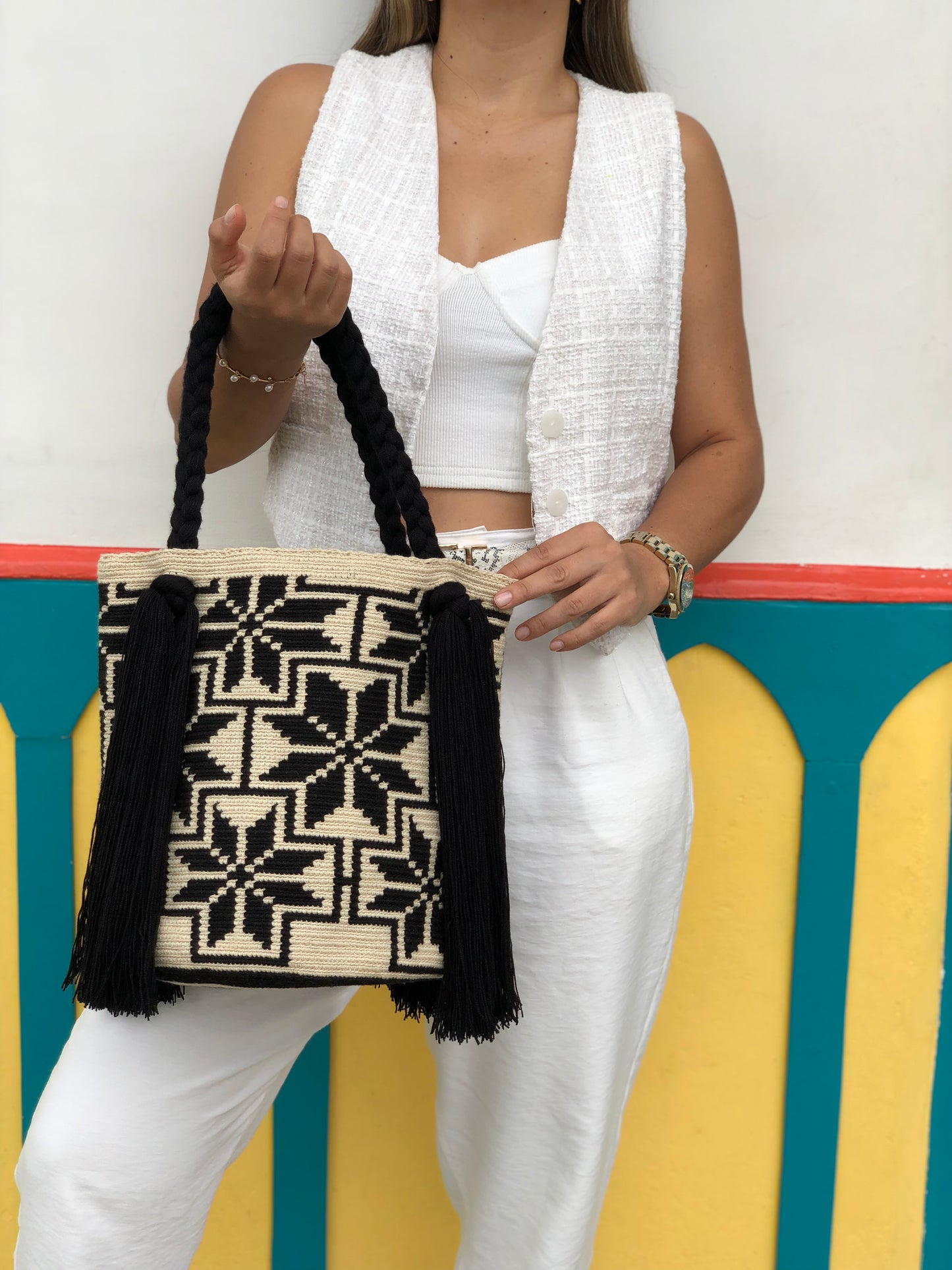 Bolso Wayuú trenza diseño 29x29