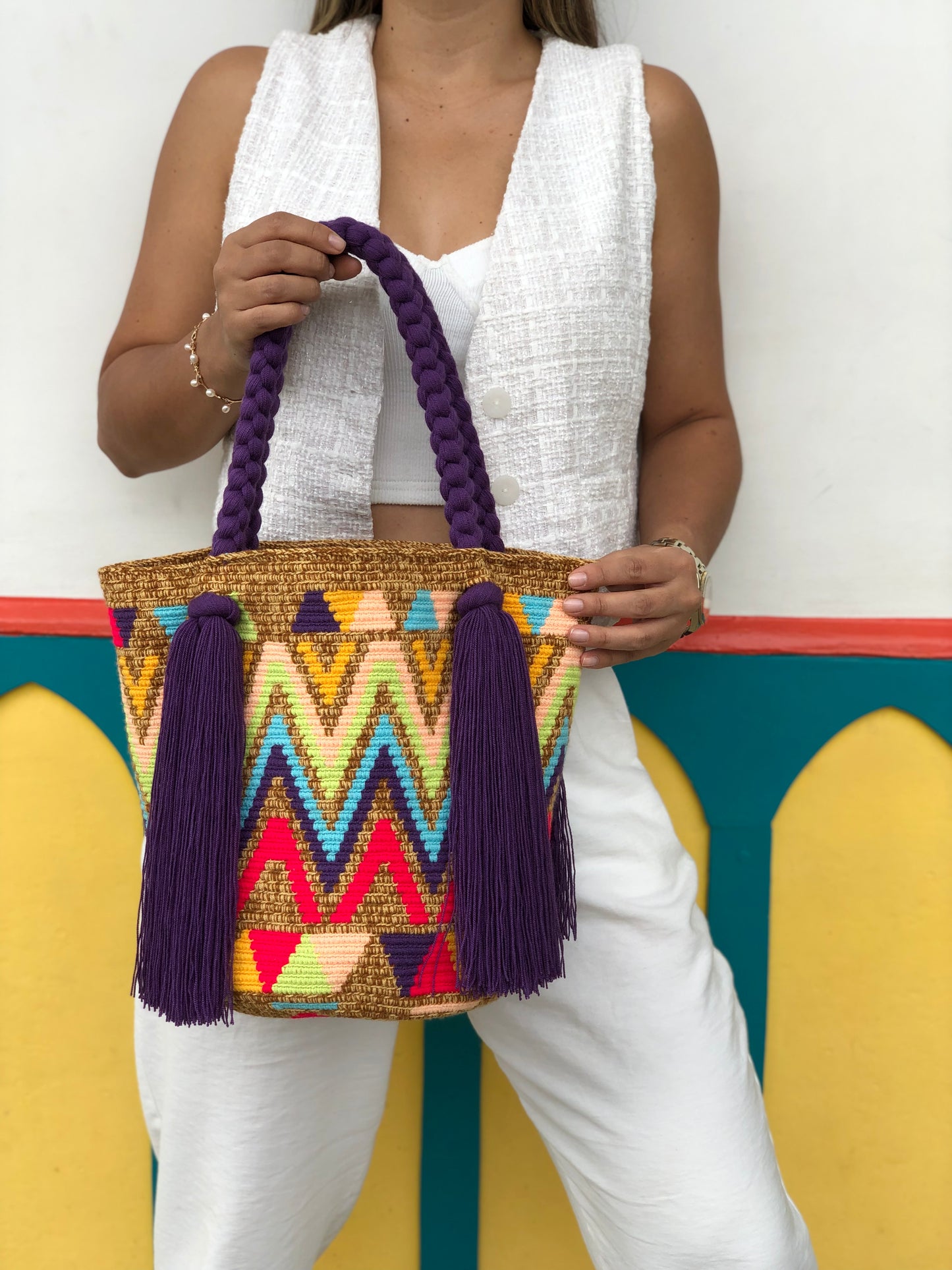Bolso Wayuú trenza diseño 29x29