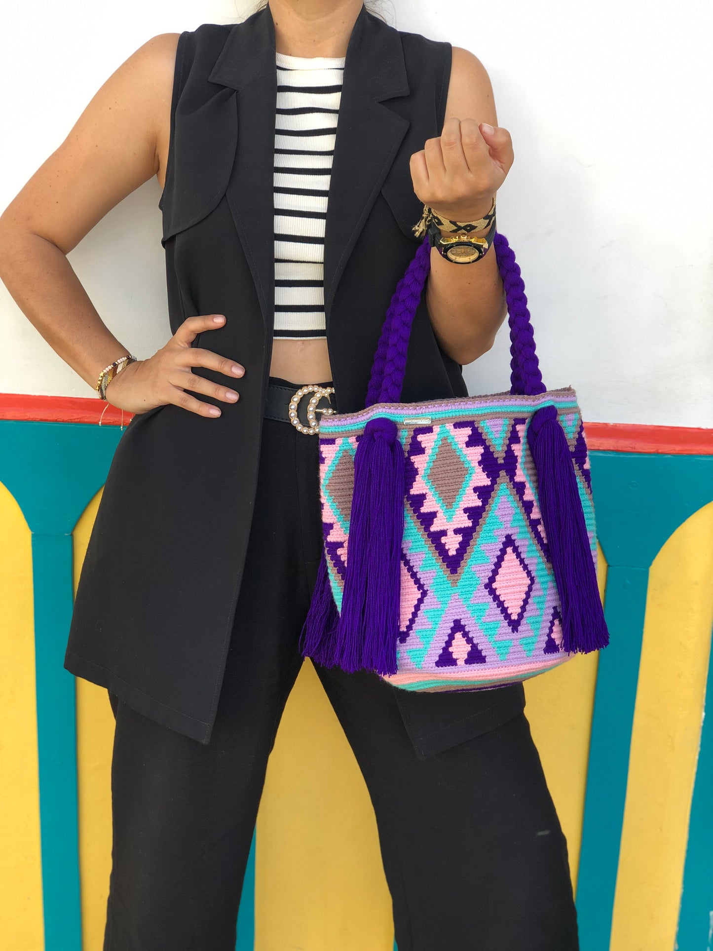 Bolso Wayuú trenza diseño 29x29